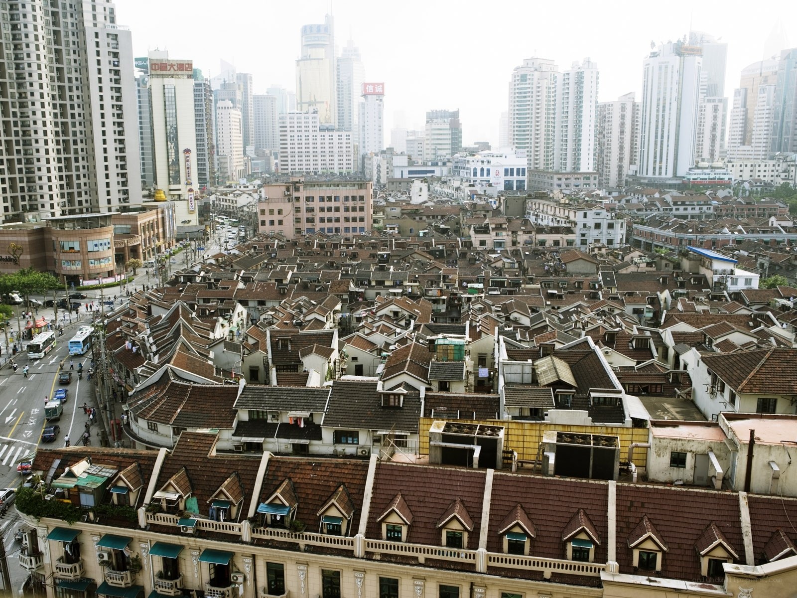 Urban landscape with traditional and modern buildings