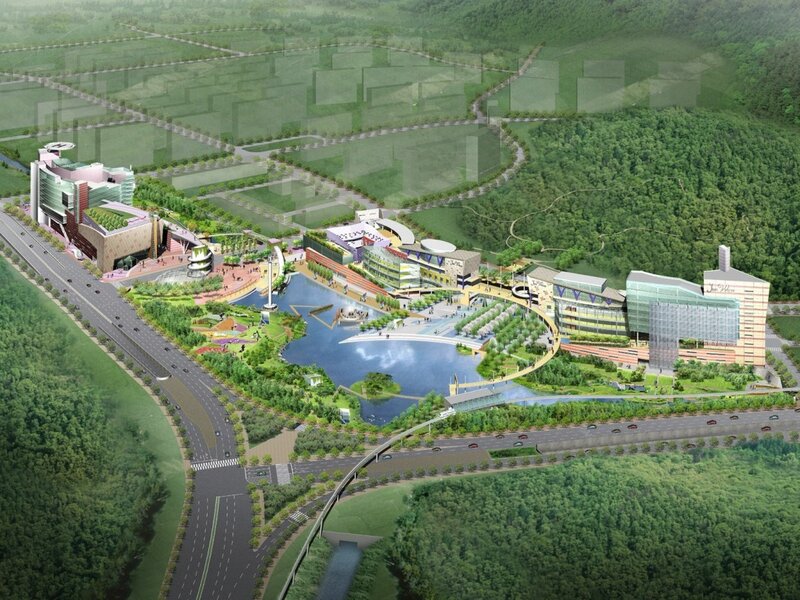 Urban park and modern buildings
