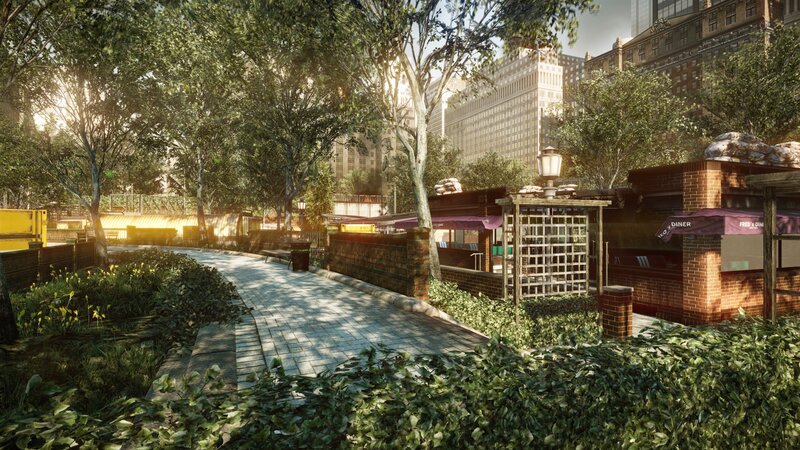 urban park with diner