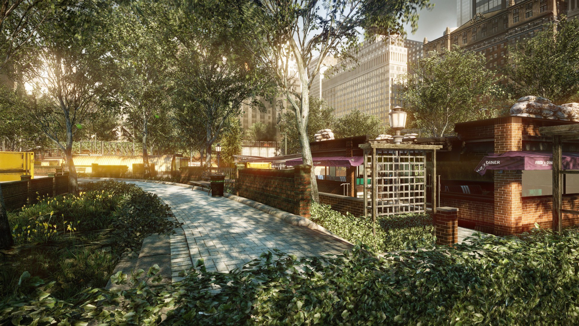 urban park with diner