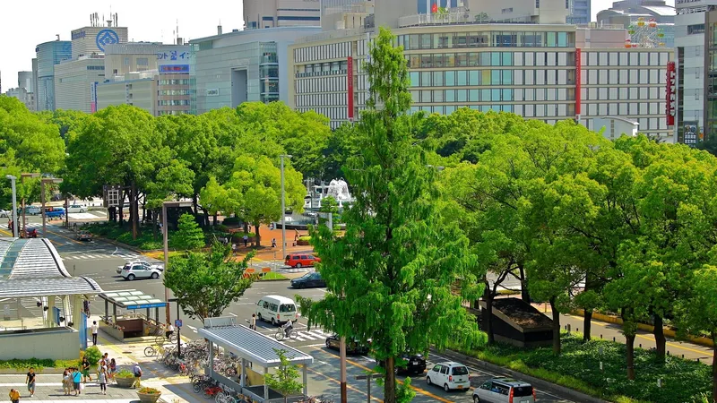 Urban park with modern buildings
