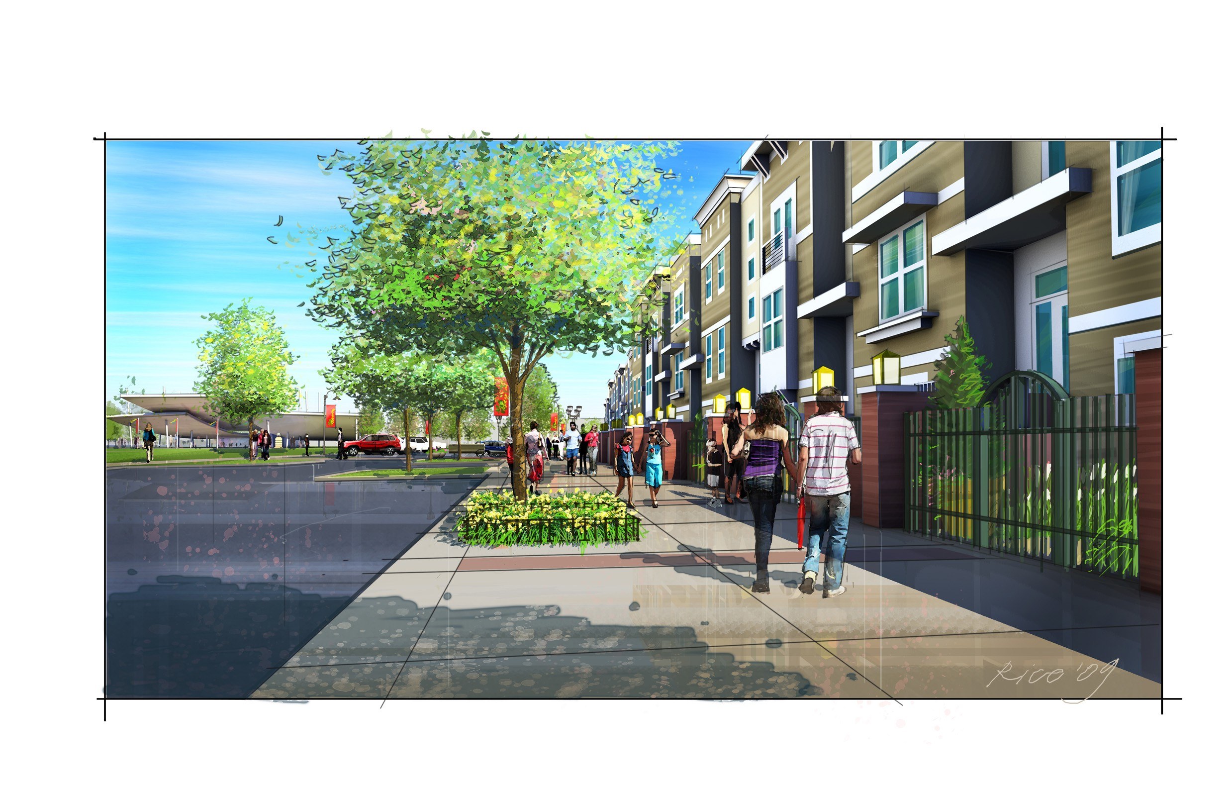 Urban residential street rendering