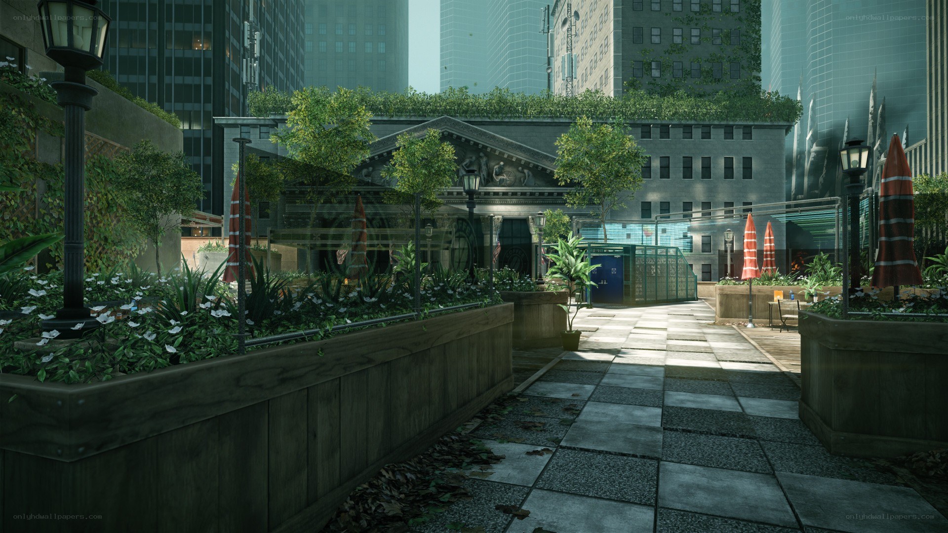 urban rooftop garden scene