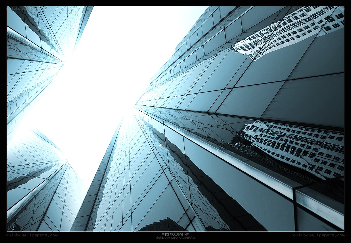 Urban skyline from below