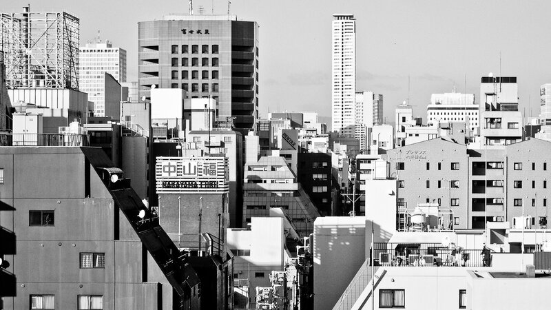 urban skyline in black and white