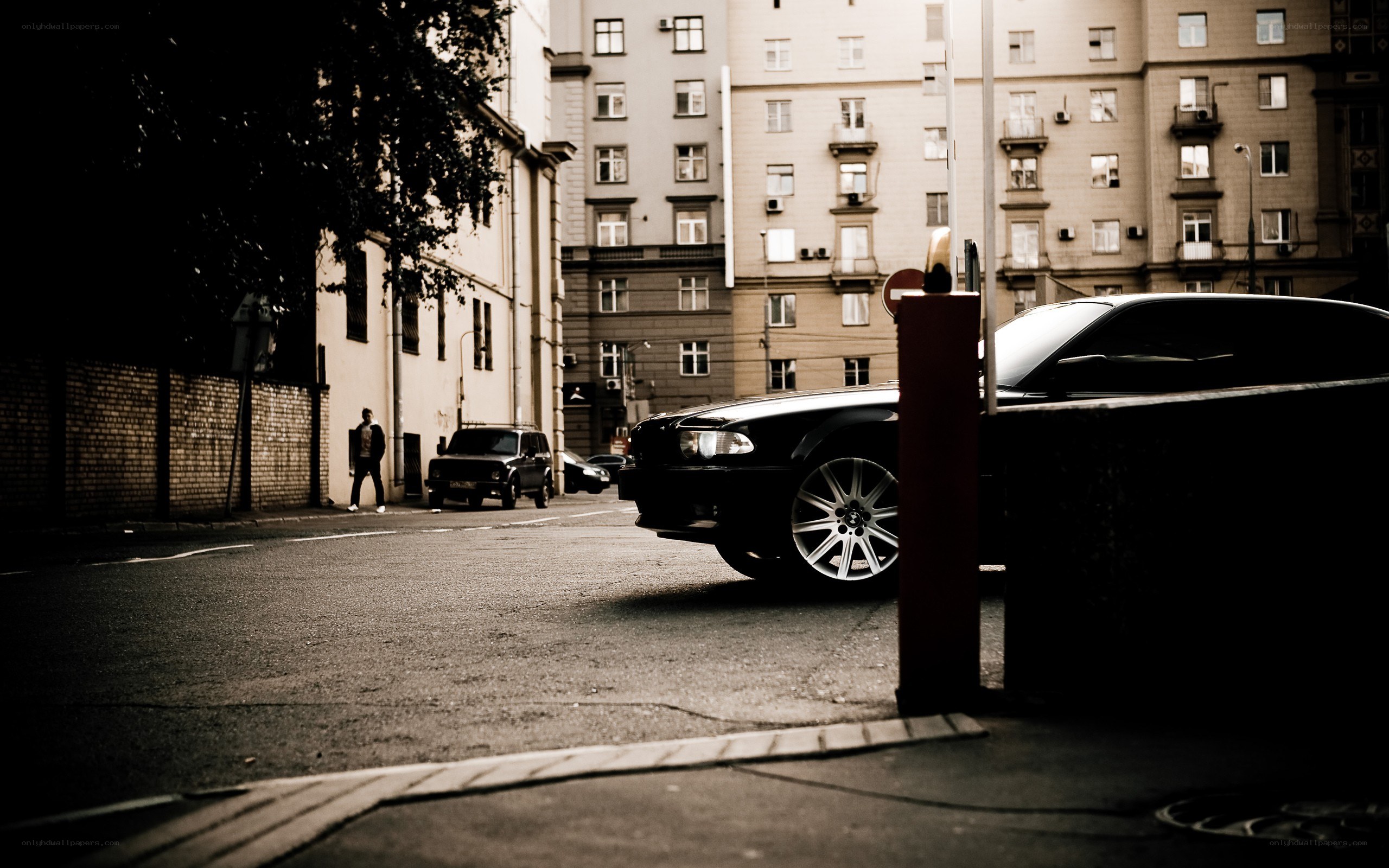 Urban street scene at dusk