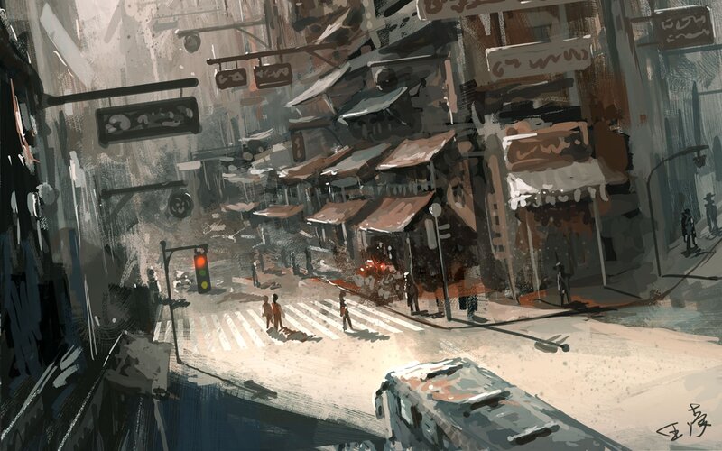 urban street scene concept art