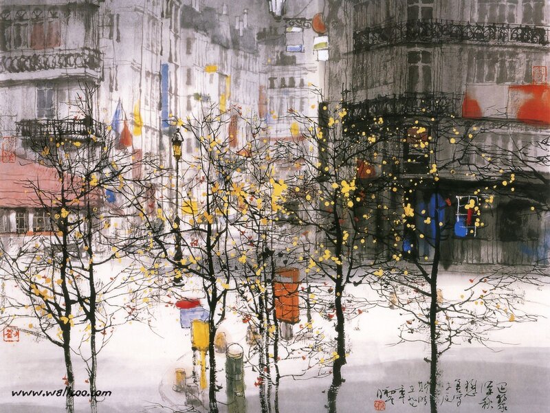 Urban Street Scene in Autumn