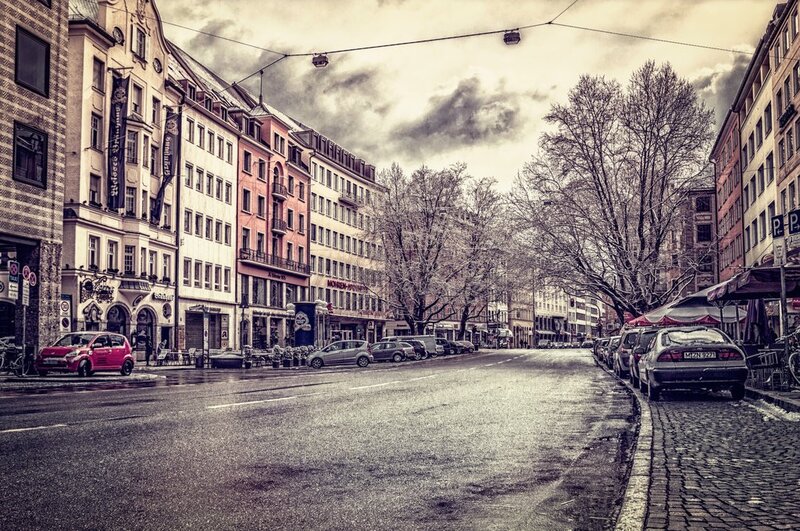 urban street scene in europe