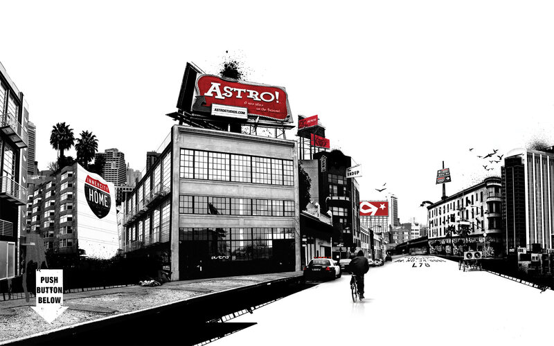 Urban street scene with billboards