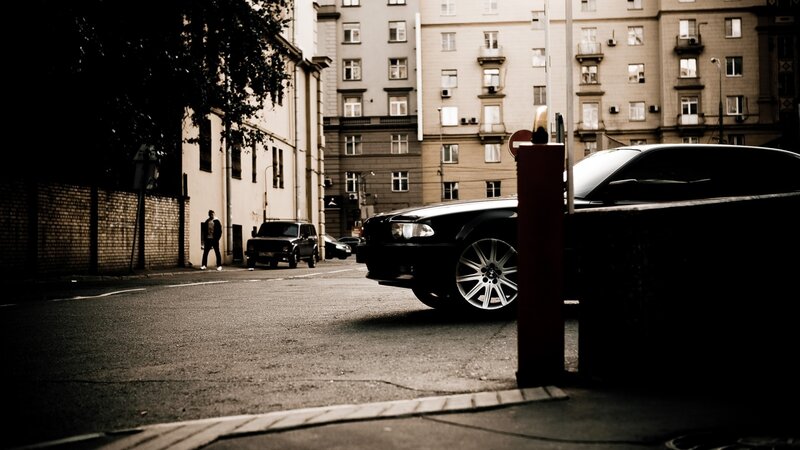Urban street scene with cars