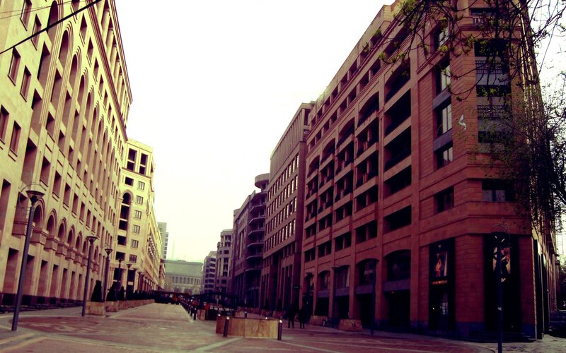 Urban street with modern buildings
