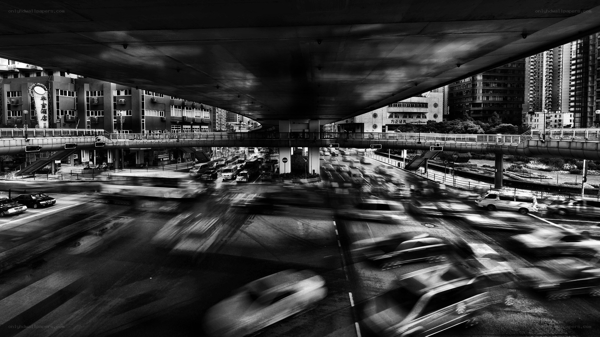 Urban traffic under overpass