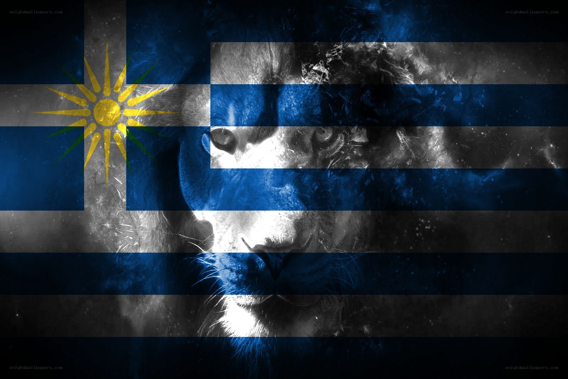 Uruguay flag with lion overlay