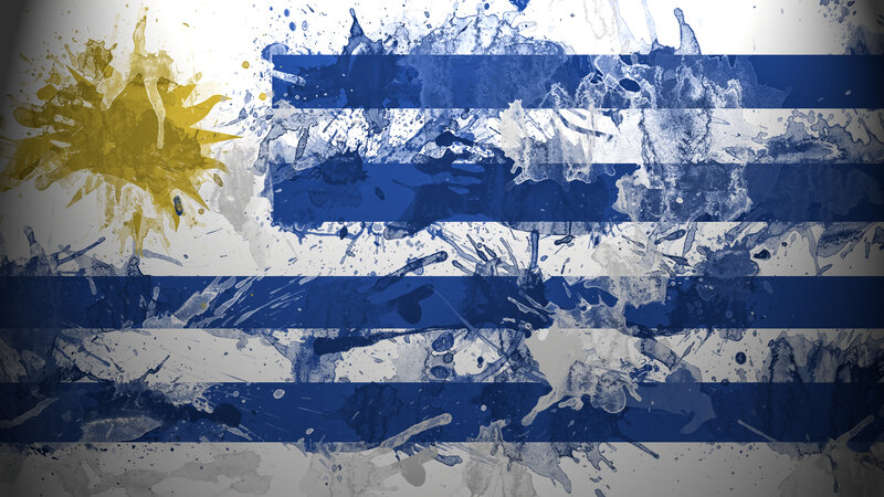 Uruguay flag with paint splatter