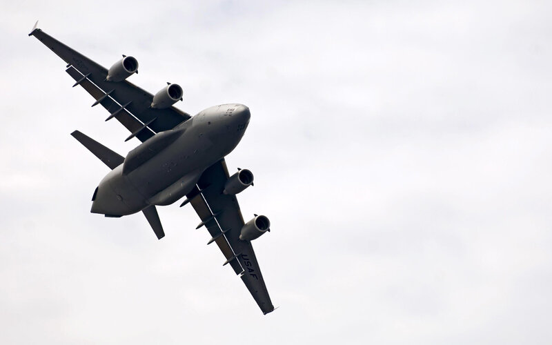 US Air Force cargo plane in flight