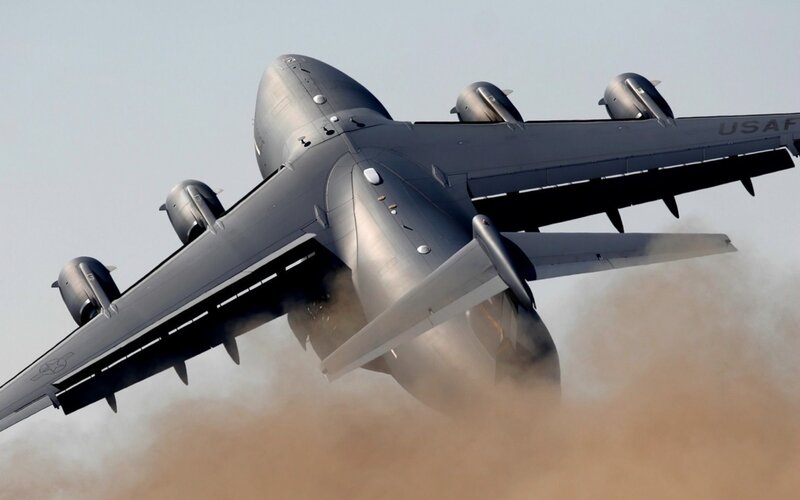 US Air Force cargo plane taking off
