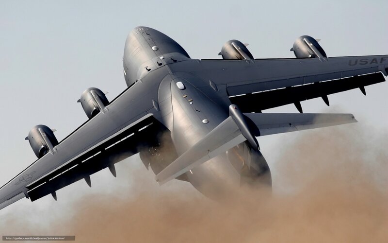 US Air Force cargo plane taking off