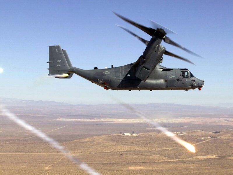 US Air Force tiltrotor aircraft in flight