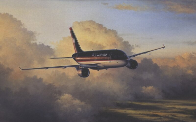US Airways Airplane — Blue, Dramatic, Sunset