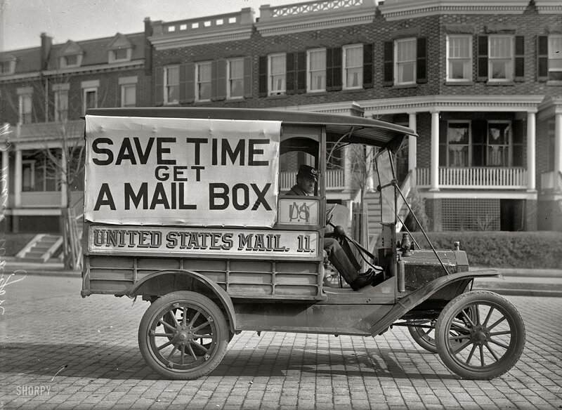 US Mail truck with banner