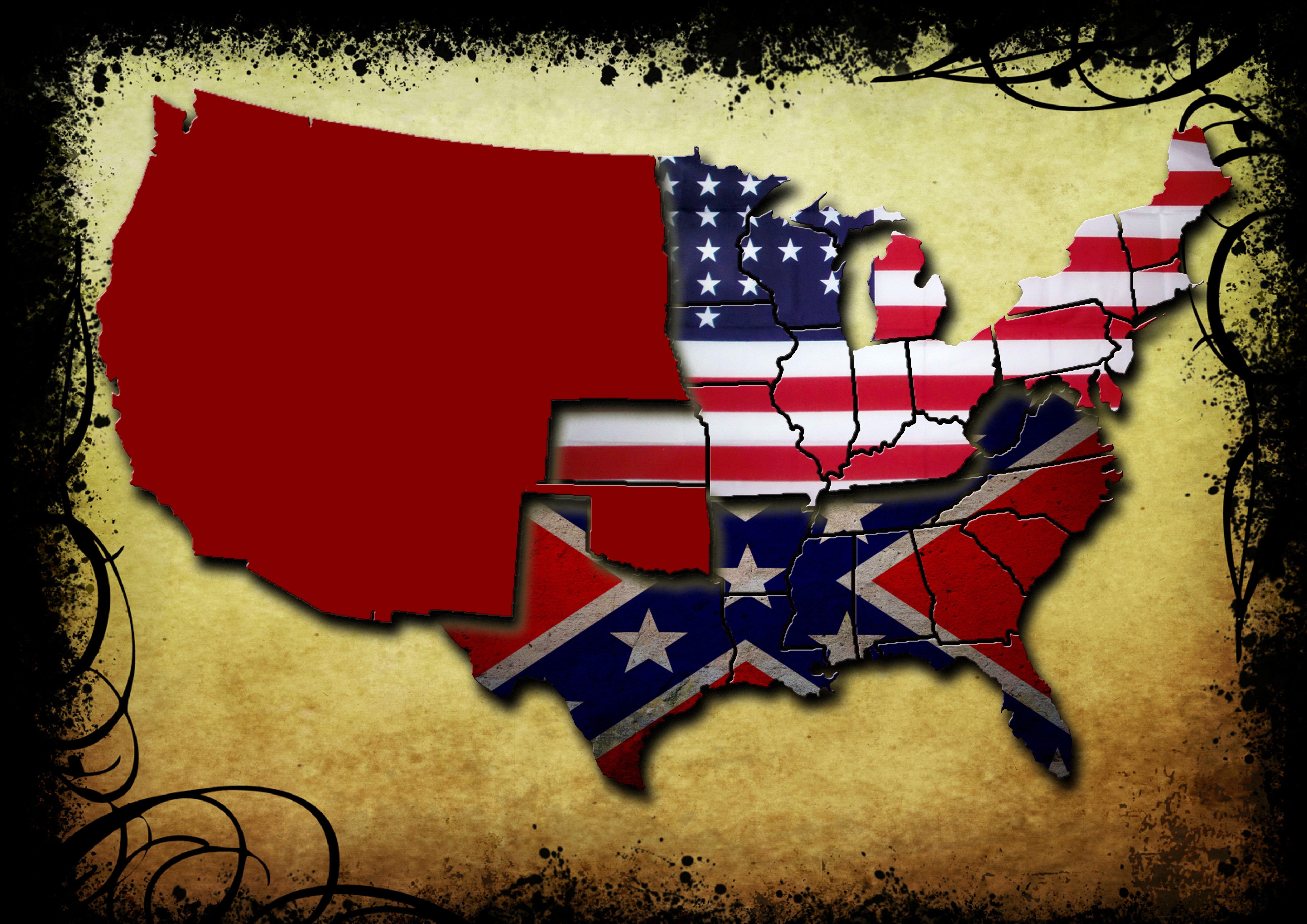 US map with flag divisions