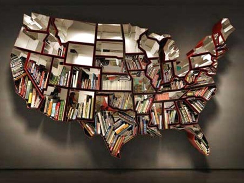 USA map bookshelf art