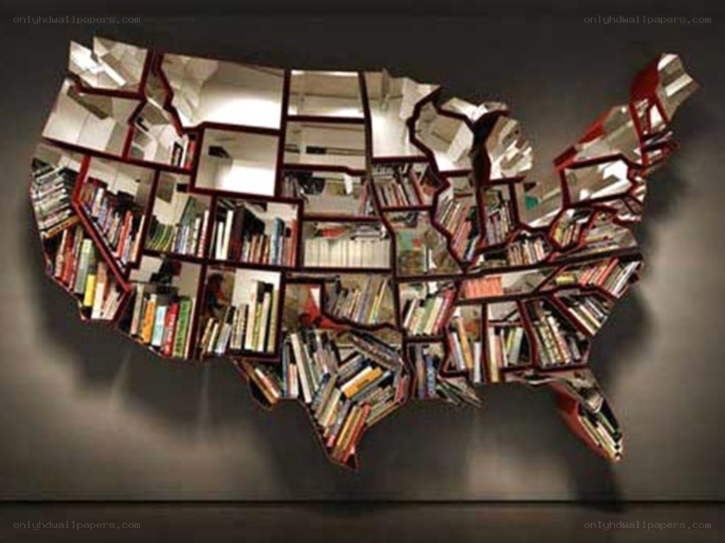 USA map bookshelf art