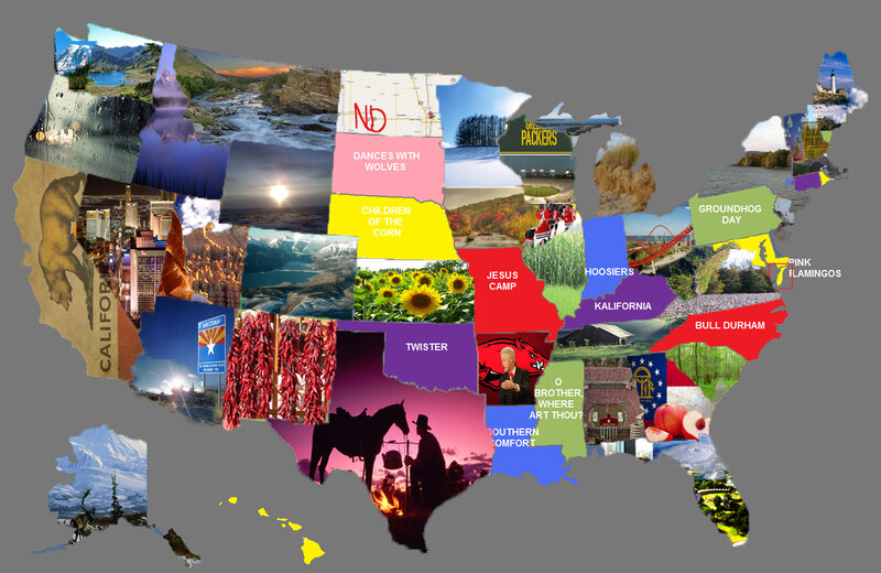 USA Map Collage with State Nicknames