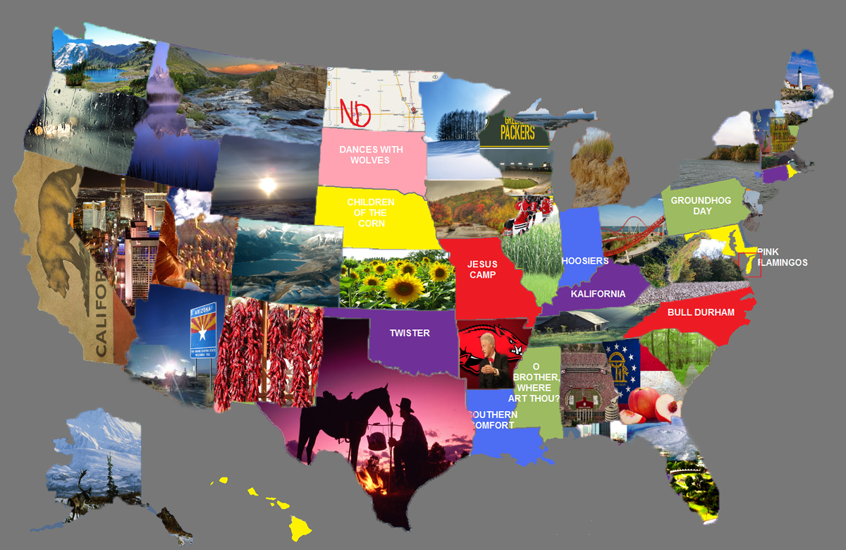 USA Map Collage with State Nicknames