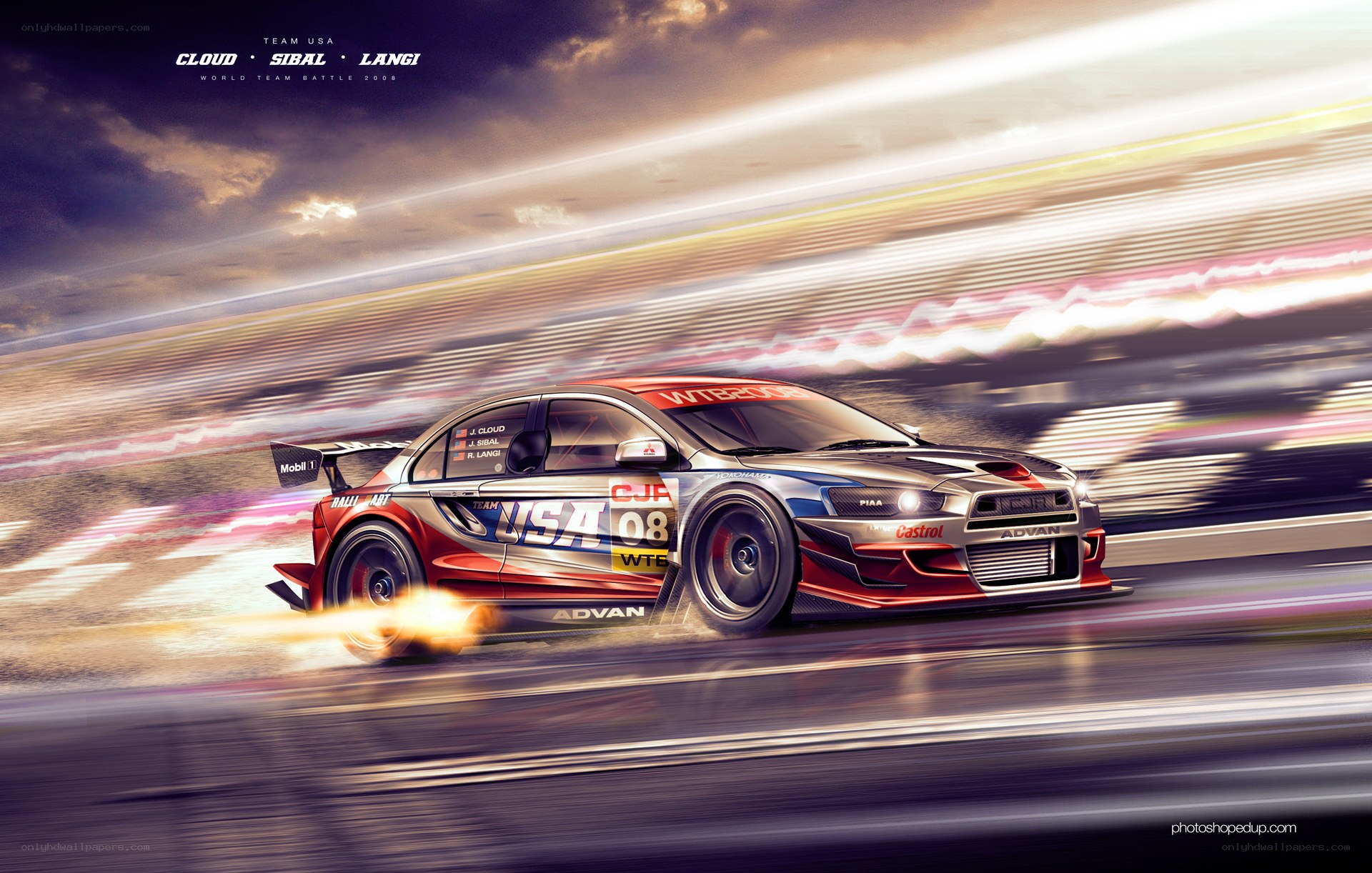 USA racing car in motion