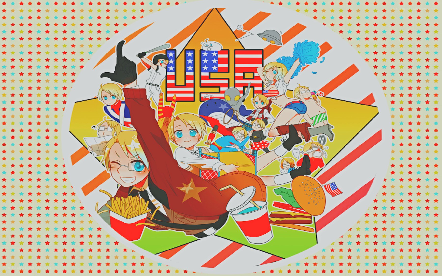 USA-themed anime character collage