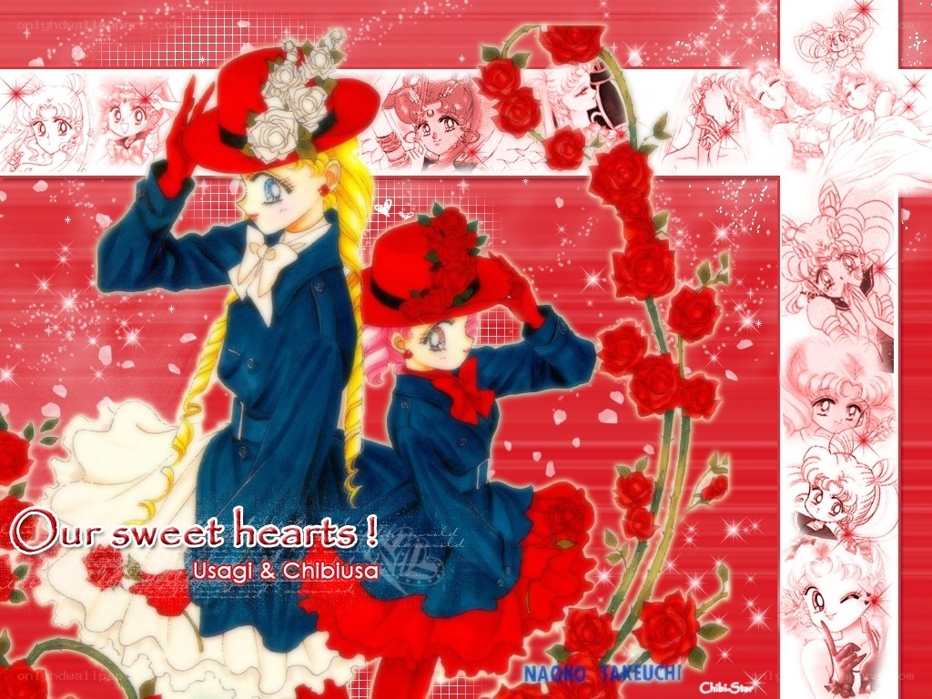 Usagi and Chibiusa in red hats