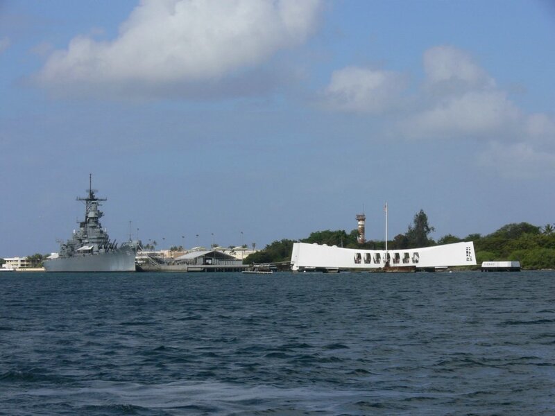 USS Arizona Memorial and battleship
