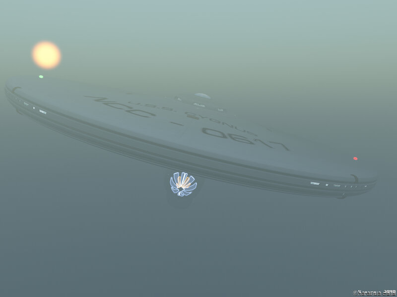 USS Cygnus in fog