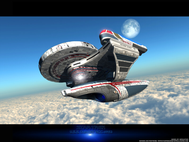 USS Dumont starship in orbit