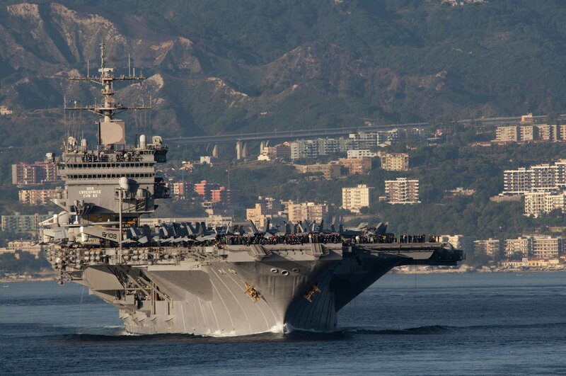 USS Enterprise Aircraft Carrier — Gray, Dramatic, Afternoon, Photograph, City