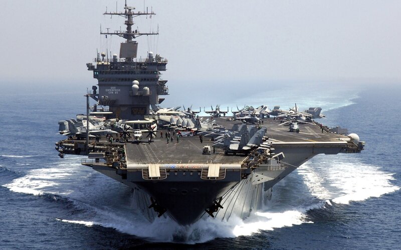 USS Enterprise Aircraft Carrier — Gray, Dramatic, Afternoon, Photograph, Flight Deck