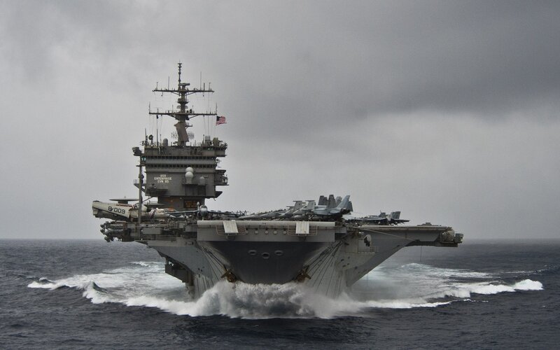 USS Enterprise Aircraft Carrier — Gray, Dramatic, Photograph, Ocean