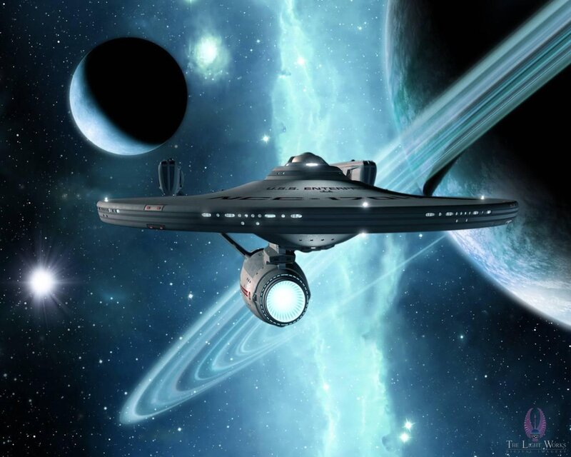 USS Enterprise Starship — Blue, Dramatic, Night, Digital Art
