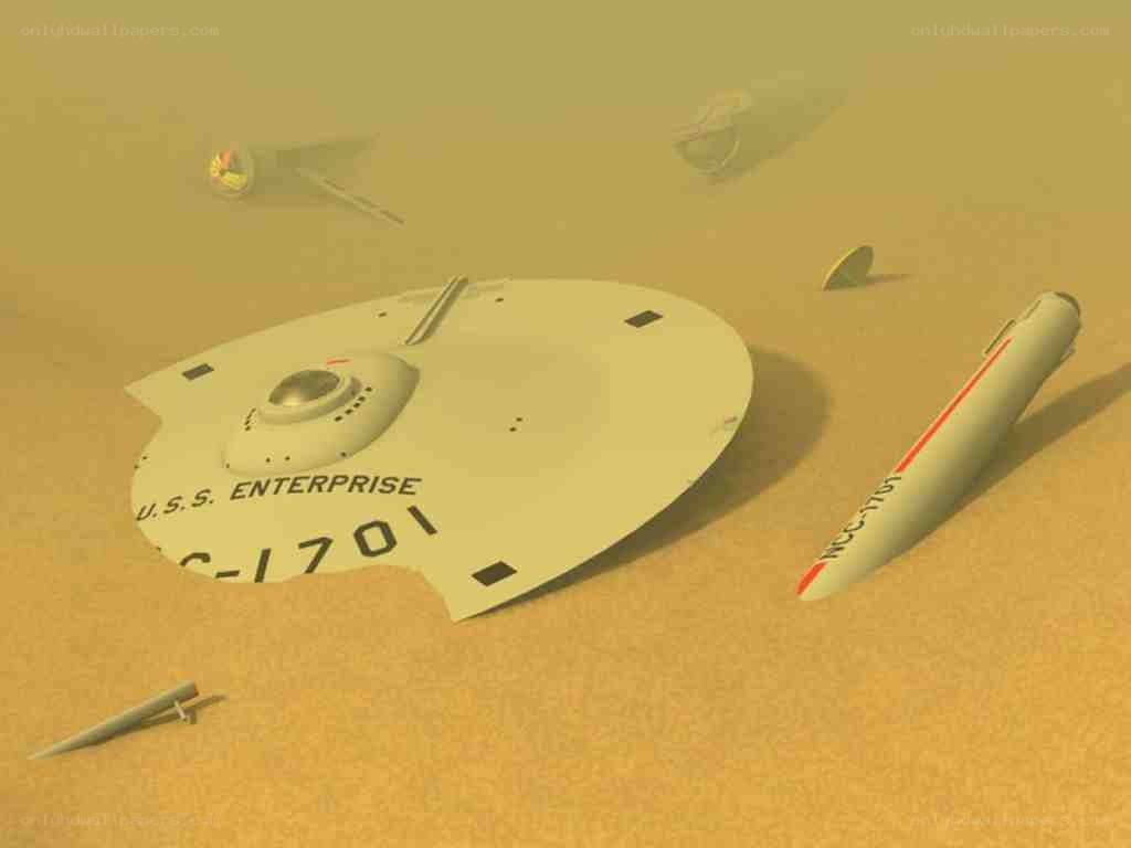 USS Enterprise wreck on a desert planet