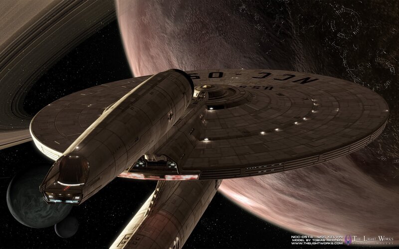 USS Kelvin starship in space