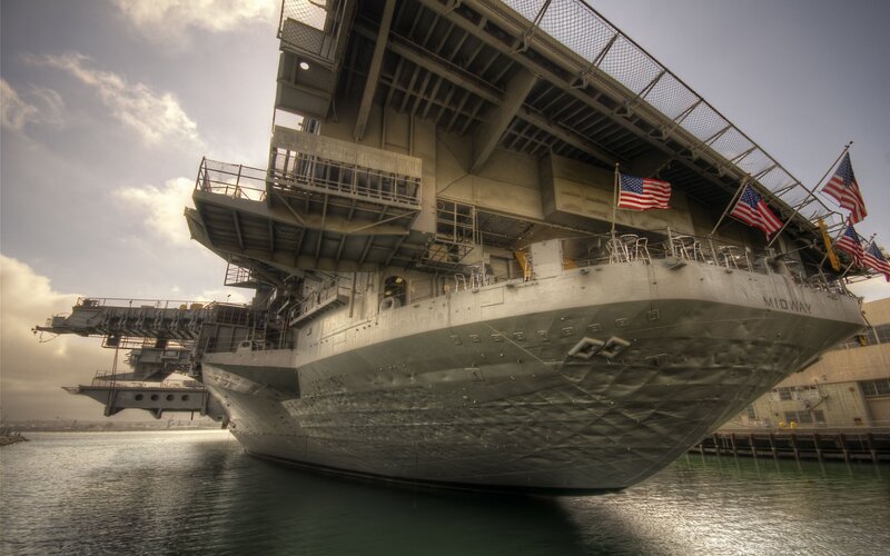 USS Midway Aircraft Carrier — Gray, Dramatic