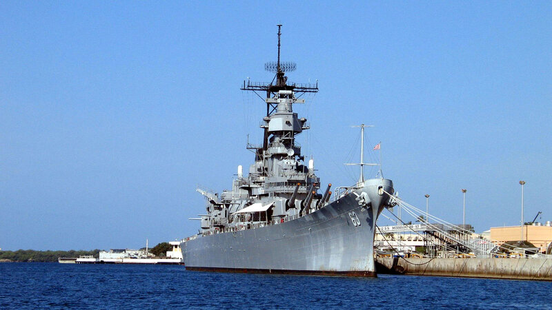 USS Missouri battleship at port