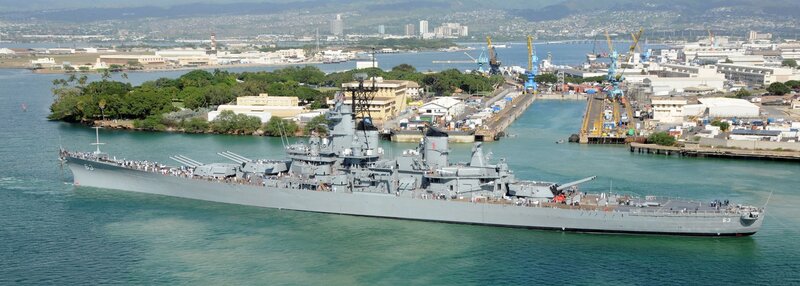 USS Missouri battleship in harbor