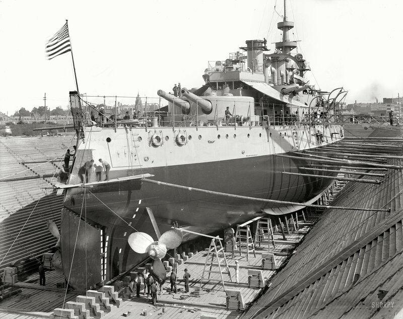 USS Oregon in dry dock