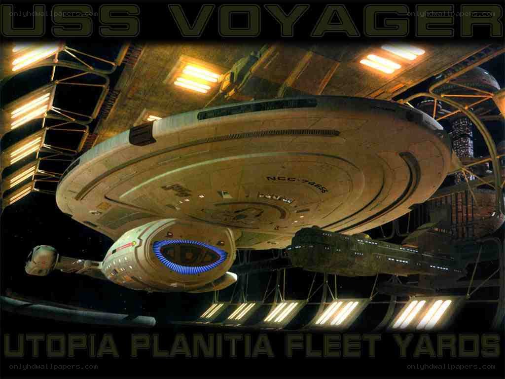 USS Voyager in a shipyard