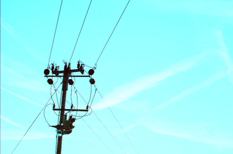 Utility Pole with Wires — Cyan