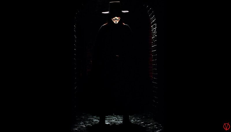 V for Vendetta character in dark alley