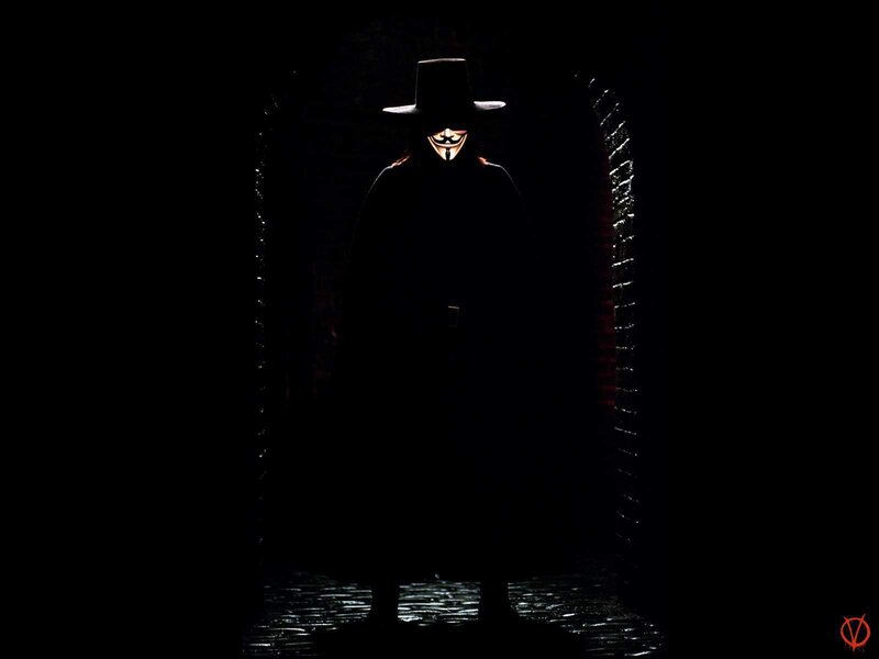 V for Vendetta character in dark alley